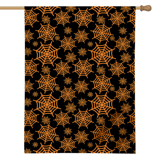 Black And Orange Spider Web Print House Flag