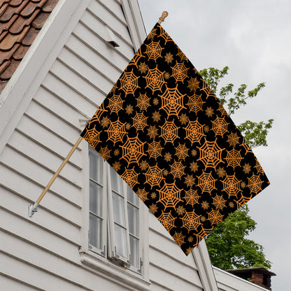 Black And Orange Spider Web Print House Flag