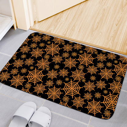 Black And Orange Spider Web Print Indoor Door Mat