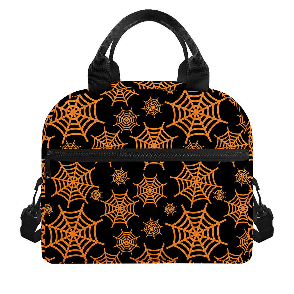 Black And Orange Spider Web Print Insulated Lunch Bag