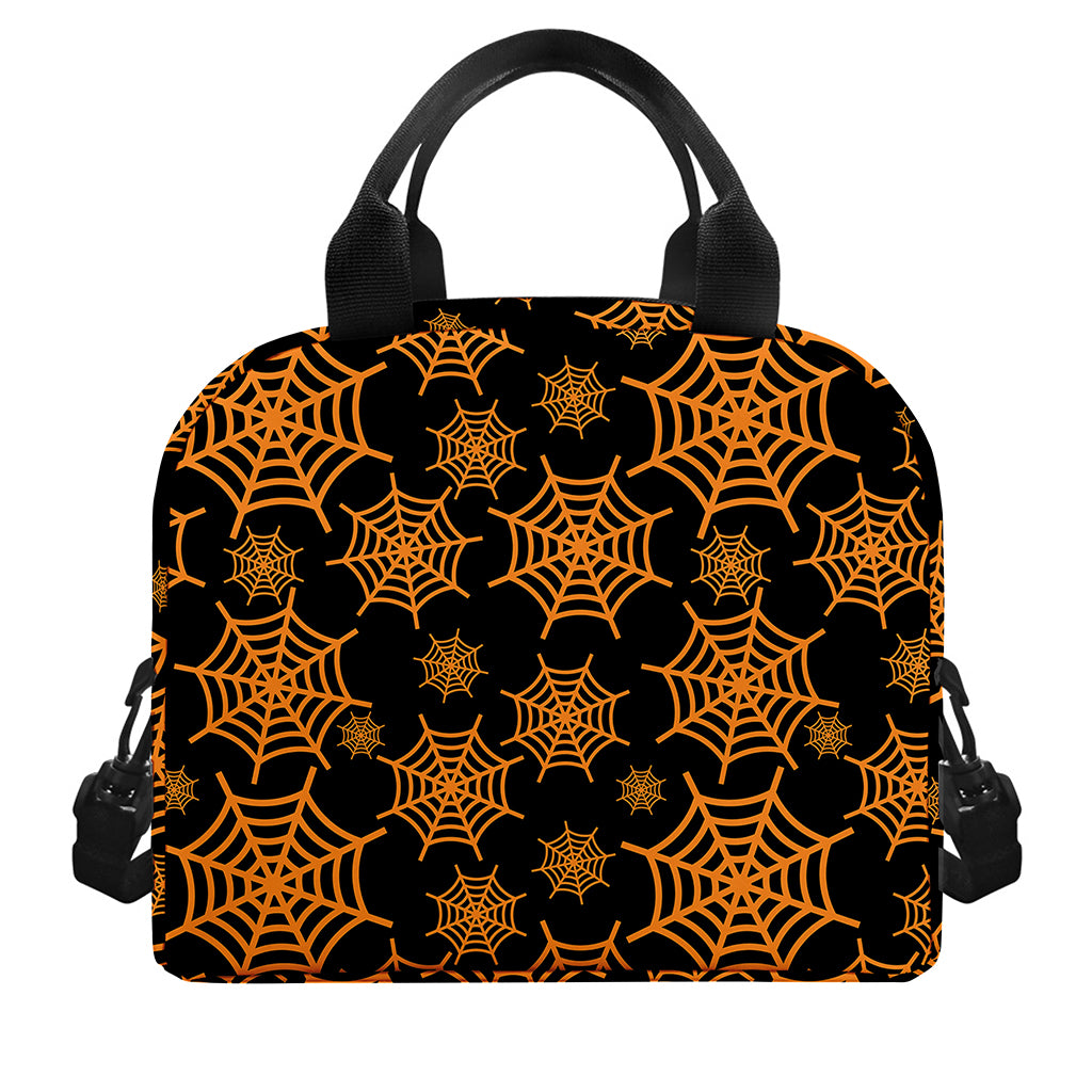 Black And Orange Spider Web Print Insulated Lunch Bag