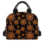 Black And Orange Spider Web Print Insulated Lunch Bag