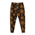 Black And Orange Spider Web Print Jogger Pants