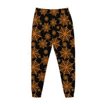 Black And Orange Spider Web Print Jogger Pants