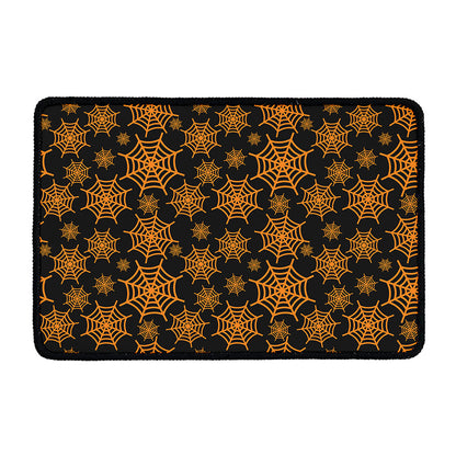 Black And Orange Spider Web Print Kitchen Mat