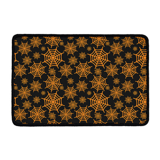 Black And Orange Spider Web Print Kitchen Mat