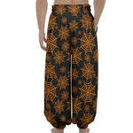 Black And Orange Spider Web Print Lantern Pants