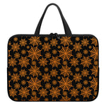 Black And Orange Spider Web Print Laptop Sleeve With Handle