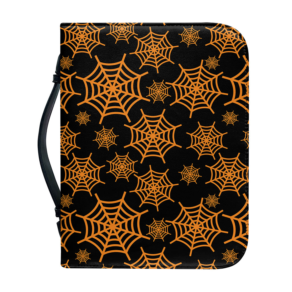Black And Orange Spider Web Print Leather Bible Cover