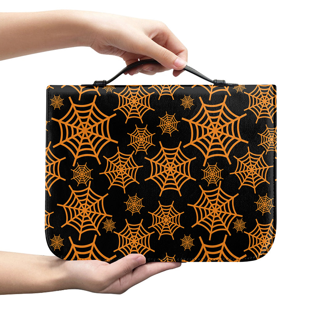 Black And Orange Spider Web Print Leather Bible Cover