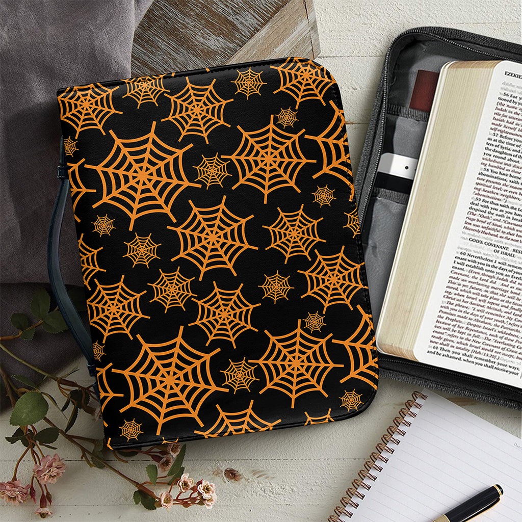 Black And Orange Spider Web Print Leather Bible Cover