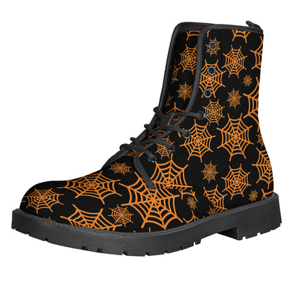 Black And Orange Spider Web Print Backpack