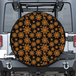 Black And Orange Spider Web Print Leather Spare Tire Cover