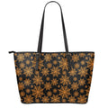 Black And Orange Spider Web Print Leather Tote Bag With Zipper