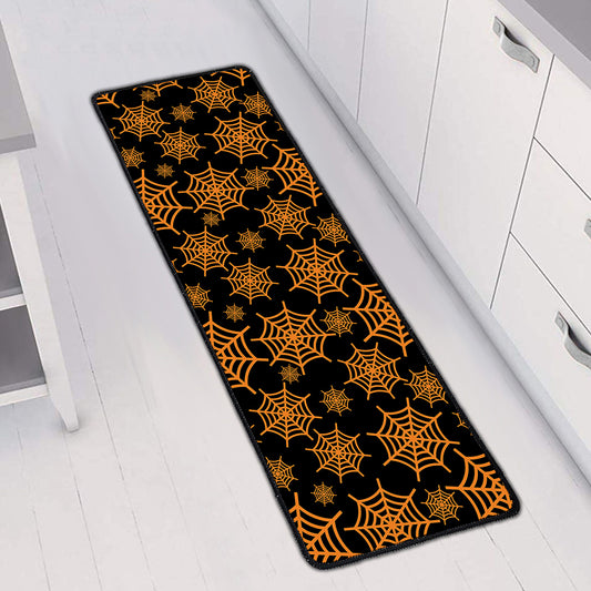 Black And Orange Spider Web Print Long Kitchen Mat