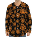 Black And Orange Spider Web Print Long Sleeve Baseball Jersey