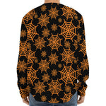 Black And Orange Spider Web Print Long Sleeve Baseball Jersey