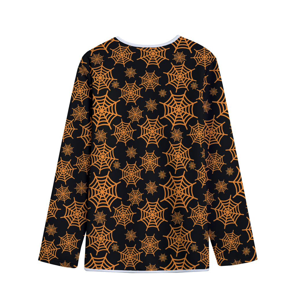 Black And Orange Spider Web Print Long Sleeve Short Coat
