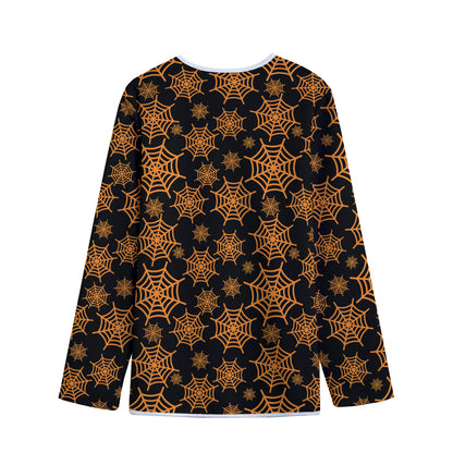 Black And Orange Spider Web Print Long Sleeve Short Coat