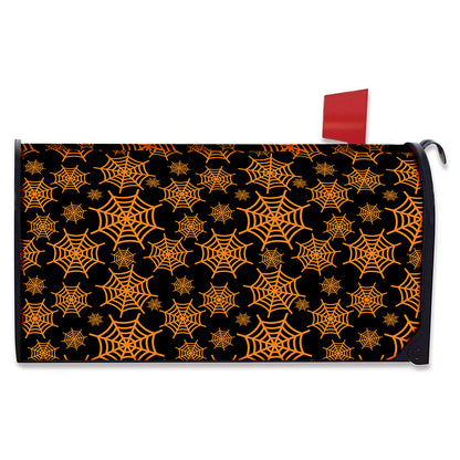 Black And Orange Spider Web Print Mailbox Cover