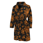 Black And Orange Spider Web Print Men's Bathrobe