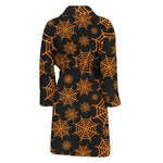 Black And Orange Spider Web Print Men's Bathrobe