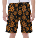 Black And Orange Spider Web Print Men's Beach Shorts