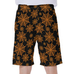 Black And Orange Spider Web Print Men's Beach Shorts