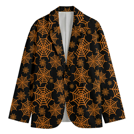 Black And Orange Spider Web Print Men's Blazer