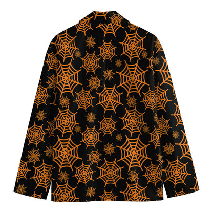 Black And Orange Spider Web Print Men's Blazer