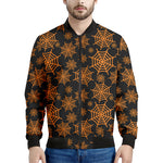 Black And Orange Spider Web Print Men's Bomber Jacket