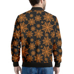 Black And Orange Spider Web Print Men's Bomber Jacket