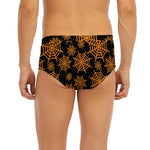 Black And Orange Spider Web Print Men's Briefs