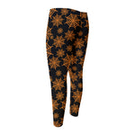 Black And Orange Spider Web Print Men's Compression Pants
