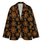 Black And Orange Spider Web Print Men's Cotton Blazer