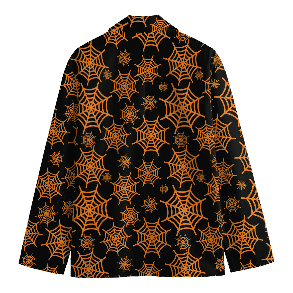 Black And Orange Spider Web Print Men's Cotton Blazer