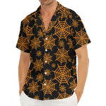 Black And Orange Spider Web Print Men's Deep V-Neck Shirt