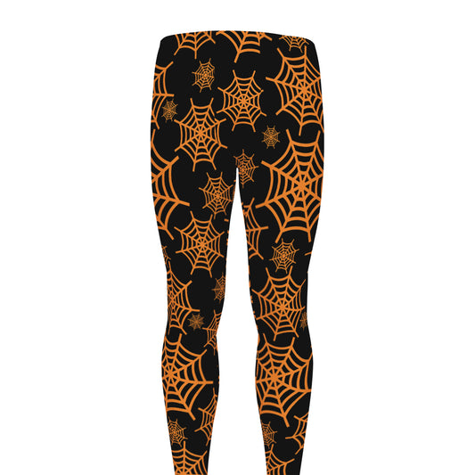 Black And Orange Spider Web Print Men's leggings