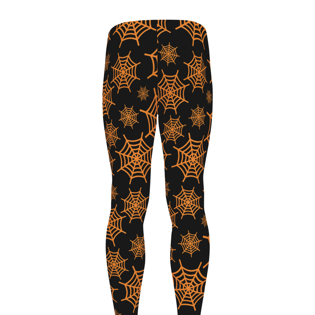 Black And Orange Spider Web Print Men's leggings
