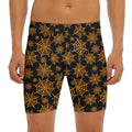 Black And Orange Spider Web Print Men's Long Boxer Briefs