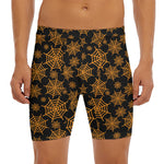 Black And Orange Spider Web Print Men's Long Boxer Briefs