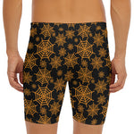 Black And Orange Spider Web Print Men's Long Boxer Briefs