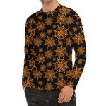 Black And Orange Spider Web Print Men's Long Sleeve Rash Guard