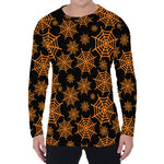 Black And Orange Spider Web Print Men's Long Sleeve T-Shirt