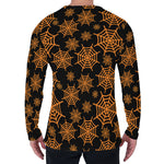 Black And Orange Spider Web Print Men's Long Sleeve T-Shirt