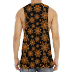 Black And Orange Spider Web Print Men's Muscle Tank Top