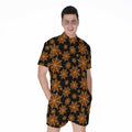 Black And Orange Spider Web Print Men's Romper