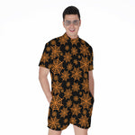 Black And Orange Spider Web Print Men's Rompers