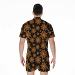 Black And Orange Spider Web Print Men's Rompers