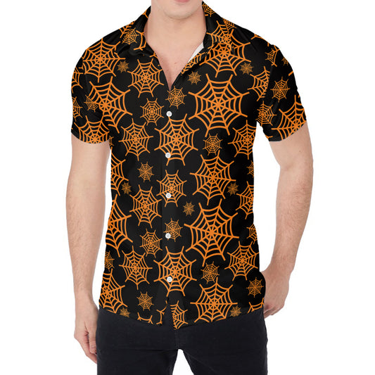 Black And Orange Spider Web Print Men's Shirt